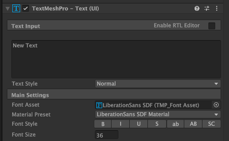 TextMeshProのInspector