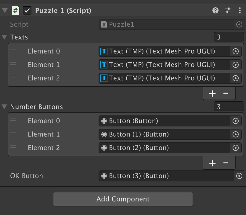 Puzzle1のインスペクターの割り当て