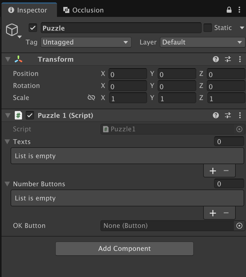 Puzzle1のインスペクター